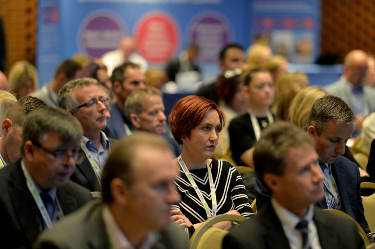 The Attendee's look on as the panel answer questions from the floor Construction Frameworks Conference, Kensington Town Hall. 02.10.19