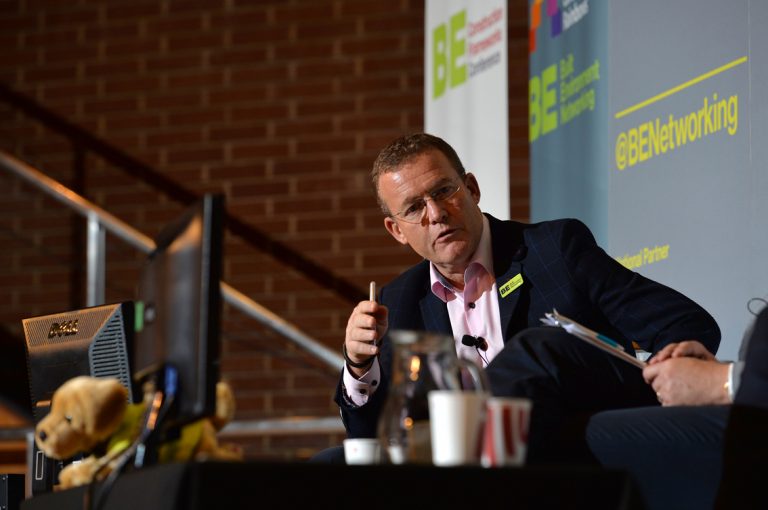 Phil Laycock asks a question of the Panel Construction Frameworks Conference, Kensington Town Hall. 02.10.19