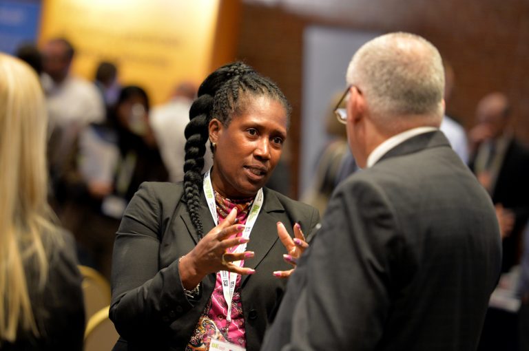 Attendee's discuss the day at Construction Frameworks Conference, Kensington Town Hall. 02.10.19