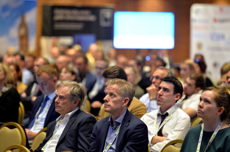 Attendee's watching session 3 at Construction Frameworks Conference, Kensington Town Hall. 02.10.19