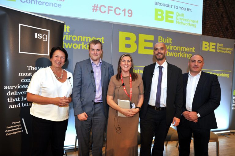 Debbie Hobbs, Sara Lawton, Chris Clarke, Paul Paskins and Mike Taylor Construction Frameworks Conference, Kensington Town Hall. 02.10.19