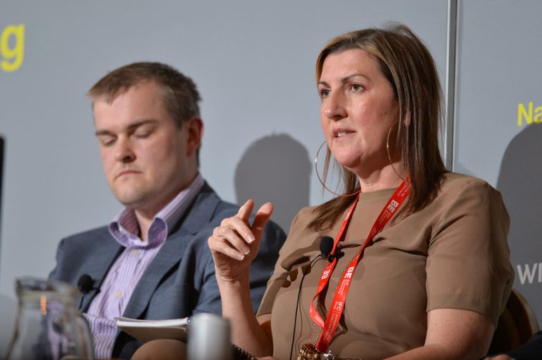 Chris Clarke and Sara Lawton at Construction Frameworks Conference, Kensington Town Hall. 02.10.19