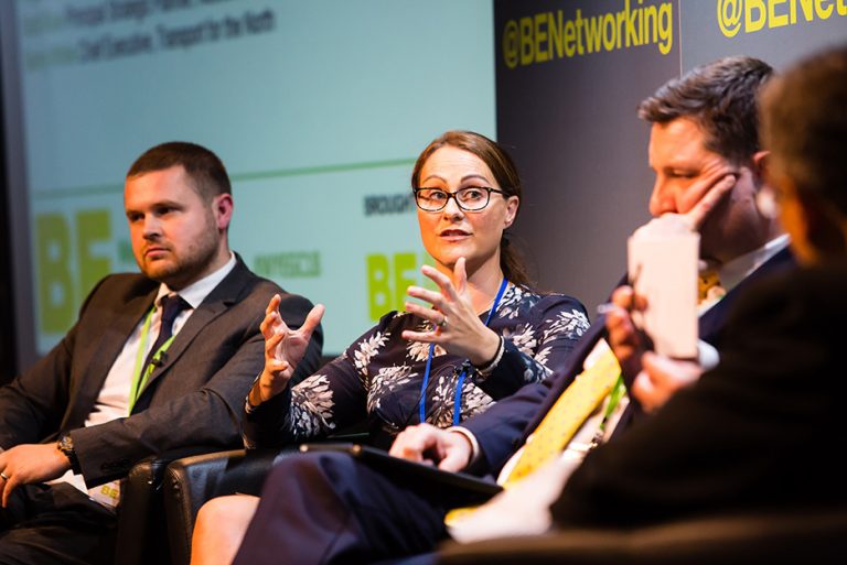 Angela Barnacle answers a panel question at West Yorkshire Economic Growth Conference 2018