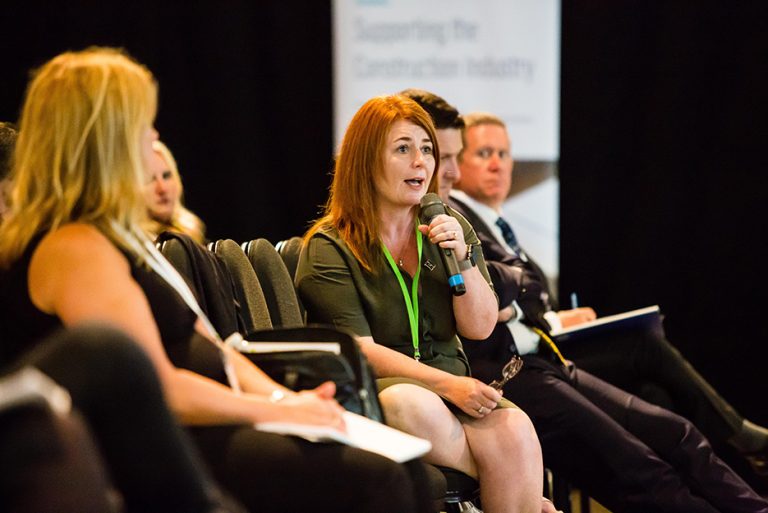 Jacqui Gedman of Kirklees Council asks the Panel a question at West Yorkshire Economic Growth Conference 2018