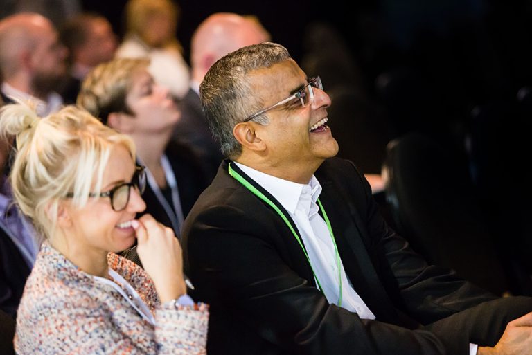 Naz Parkar watches the speakers at West Yorkshire Economic Growth Conference 2018