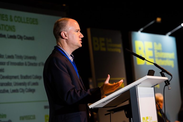 Tom Riordan talks to the crowd at West Yorkshire Economic Growth Conference 2018