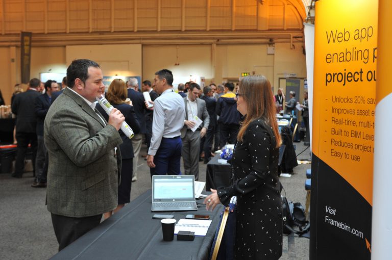 Attendee's discuss the day and swap details at West of England Development Conference, Bristol.08.10.19