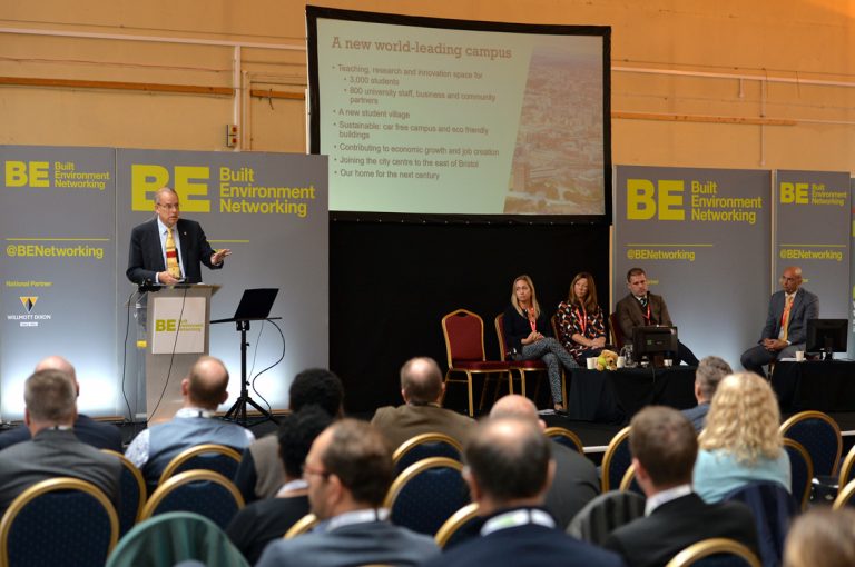 The Front of the Stage whilst Professor Guy Orpen of Univeristy of Bristol West of England Development Conference, Bristol.08.10.19