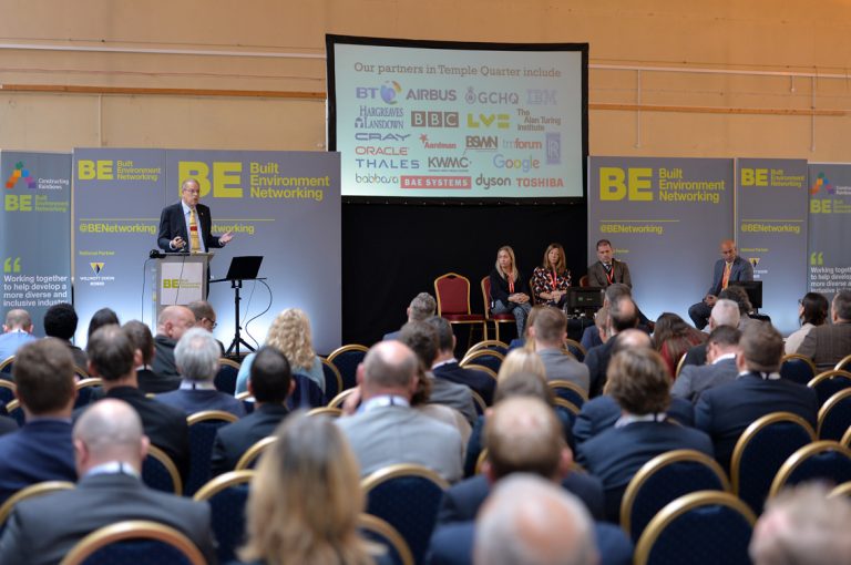 Attendee's watch on as Guy Orpen delivers his presentation West of England Development Conference, Bristol.08.10.19