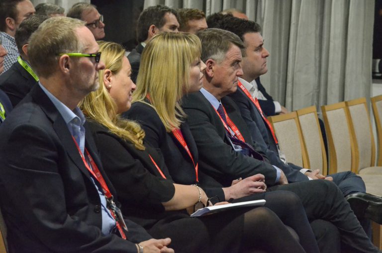 Iain Garfield, Joanne Peacock, Keith McDougall, Helen Cadzow and Martin Gannon watch Neil McMillan speak