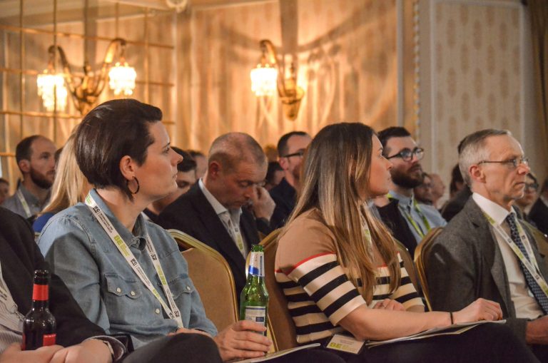 Attendee's look on as the speakers make their speech