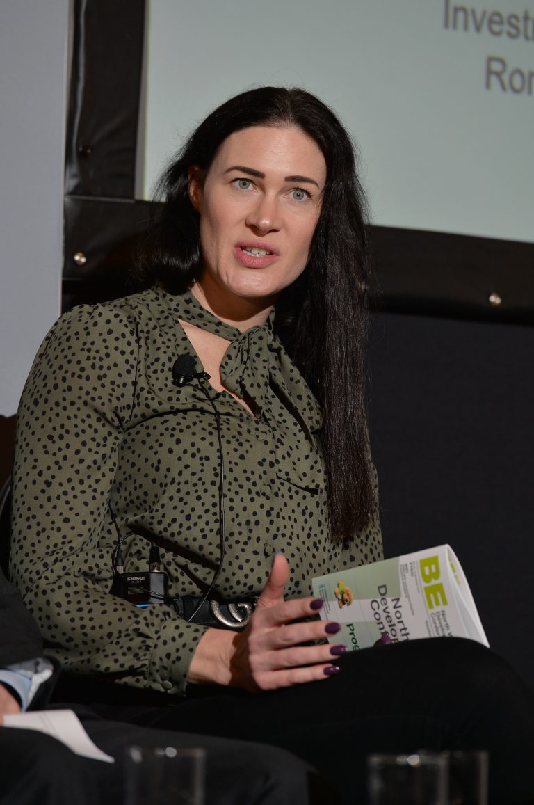 Louise Pearce of Romal Capital answers a question from the floor North West Development Confernce, Liverpool.10.12.19