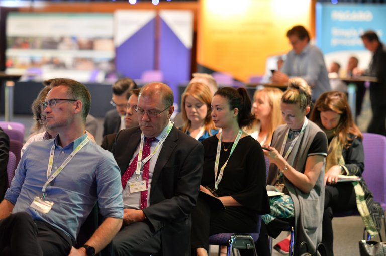 The Crowd taking notes during the first construction based panel at Scotland Development Conference 2019