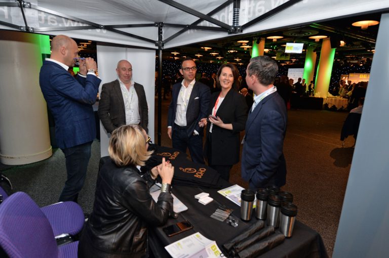 People gather around the BOHO Gazebo at Scotland Development Conference 2019