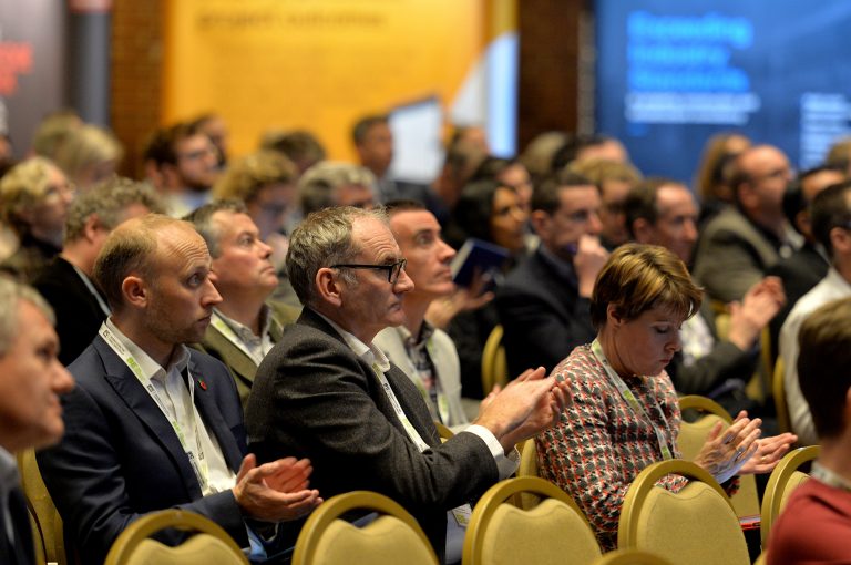 Attendee's watch the speakers onstage High Streets Development Conference. 30.10.19