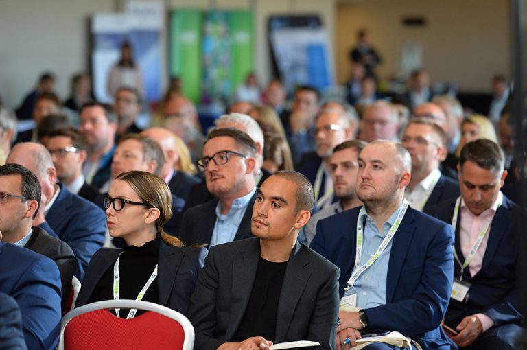 The crowd watches on as the second panel at Sheds and Logistics Conference takes place