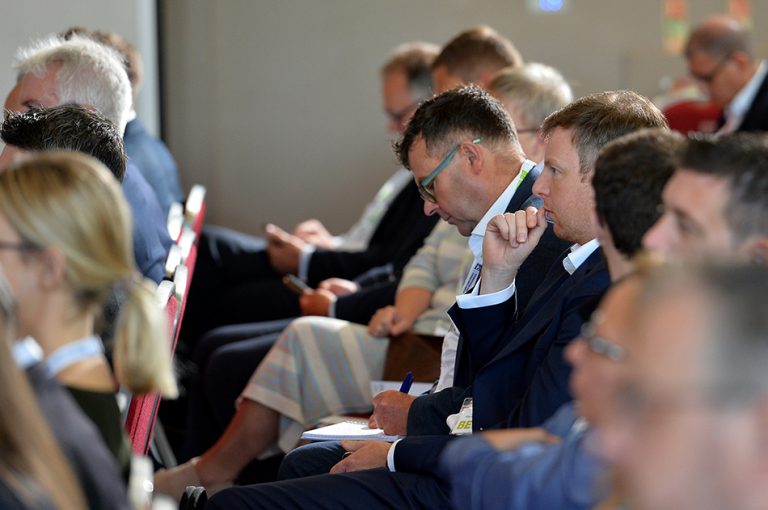 Attendee's watch on as the second panel commences at Sheds and Logistics Conference 2019