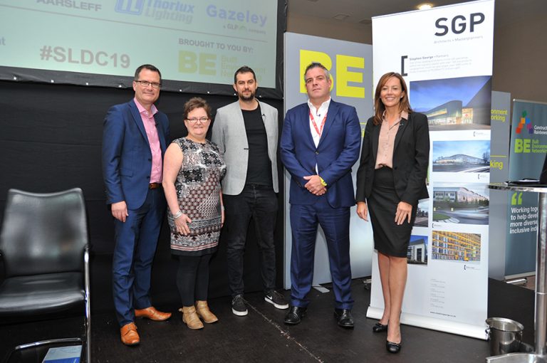 James Nicholls, Rachael Price, Daniel Hulme , Lucy Hudson and Will Cooper at Sheds and Logistics Conference 2019