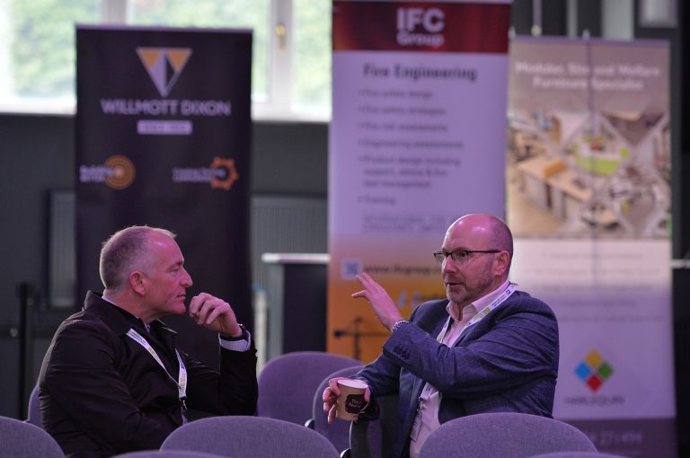 Attendee's discuss business in the Sheffield Megacentre